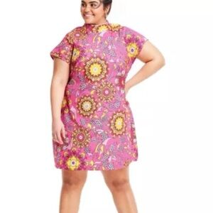 RIXO x Target Floral Pink Short Sleeve Shift Dress Mod Retro Linen Blend Pin Up